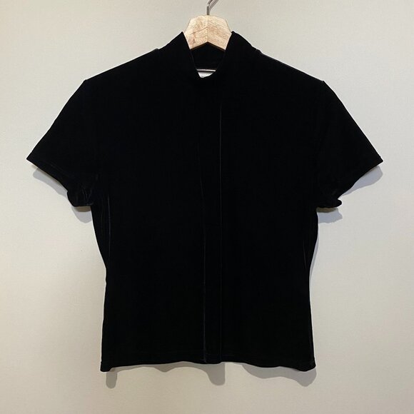 La SENZA Tops - Y2K La Senza Black Velvet Mock Neck T-Shirt Top Cropped Whimsigoth Vamp